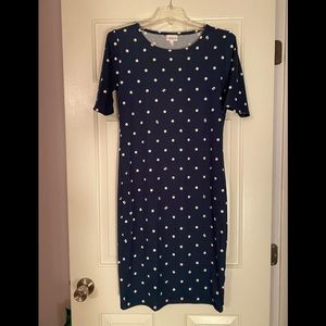 LuLaRoe navy blue & white polka dot Julia dress